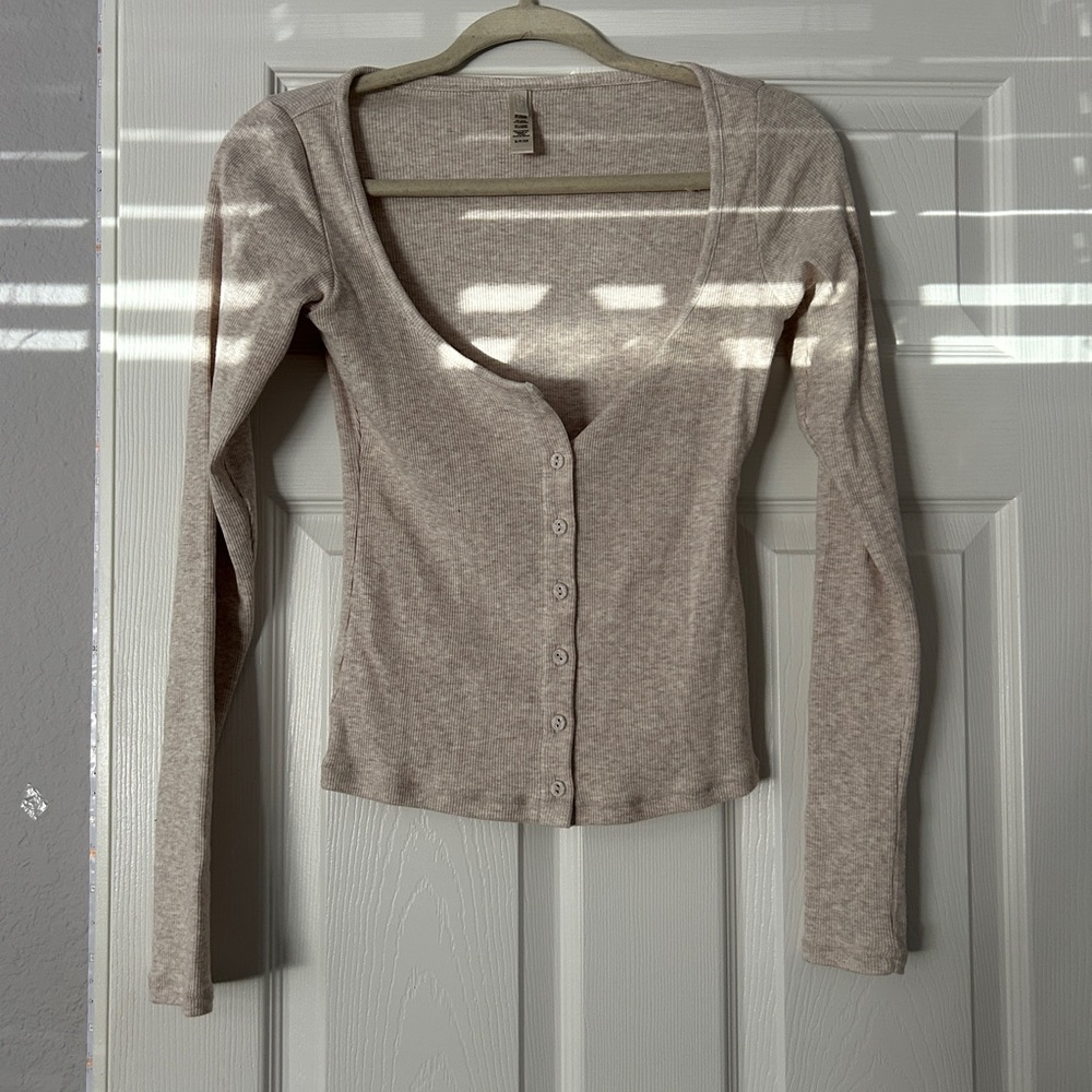 SKIMS Beige Long Sleeve Cotton Top SIZE Small